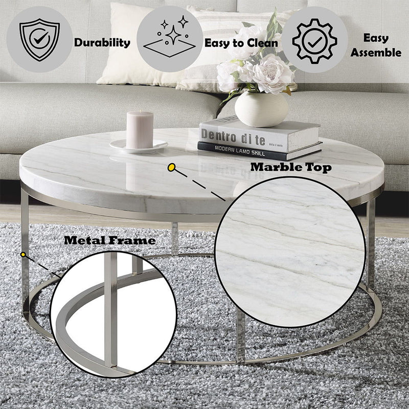 Zaidee - Coffee Table With Marble - Marble Top & Nickel, photo 6 of 7