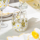 Daisy Painted Stemless Wine Glasses by Jersey Art Glass