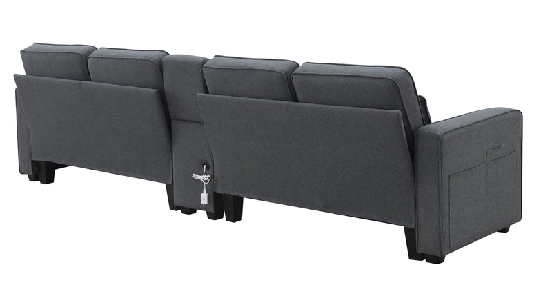 Walker Edison | Modern Linen 114" Sofa with Console and USB