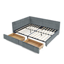 Mid-Century Storage Upholstered Tufted Bed Frame with Backrest and Armrests