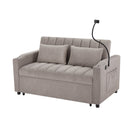 55.9" Convertible Sofa Bed Loveseat Sofa with Three USB Ports, Two Side Pockets, Two Cup Holders and 360Swivel Phone Holder for Living Room, Light Grey