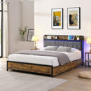 Modern Bed Frame With LED Lights, Upholstered Headboard, USB Charging by Unique Piece Furniture