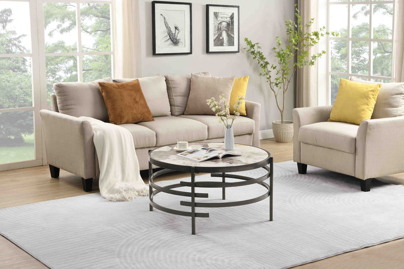 32.48" Round Coffee Table With Sintered Stone Top&Sturdy Metal Frame, Modern Coffee Table for Living Room, Darker Gray
