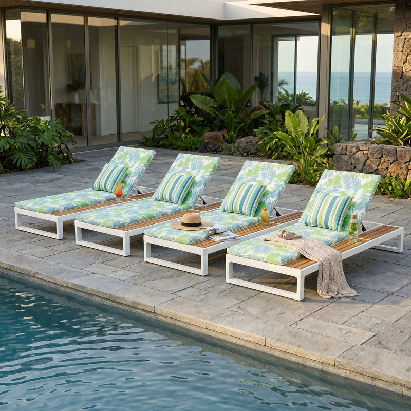 White Iron & Teak Finish Chaise Lounge Set, photo 6 of 10