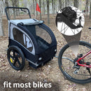 2-in-1 Double 2 Seat Bicycle Bike Trailer Jogger Stroller for Kids Children Foldable Collapsible w/Pivot Front Wheel