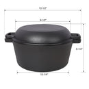 Pre-Seasoned Cast Iron Dutch Oven 2 In 1 With Dual Handles And Covers, 5 Quart - Black by HouseOfZazla