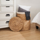 Round Tall Water Hyacinth Woven Wicker Laundry Hamper With Lid - For Clothes, Toys And Book Storage With Removable Liner - 15" X 15" X 20" - Natural Brown by HouseOfZazla