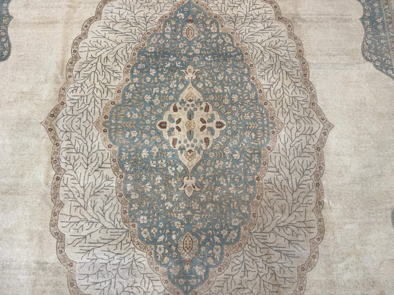 Palace Size Pak Persian Rug 12x18, Haji Jalili Design, Pakistani Carpet, Oat and Light Blue, Fine 260 KPSI