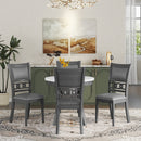 5-piece Dining Round Table Set with One Faux Marble Top Dining Table and Four PU-leather Chairs,Grey