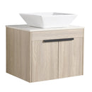 24" Modern Design Float Bathroom Vanity With Ceramic Basin Set, Wall Mounted White Oak Vanity With Soft Close Door, KD-PackingD-Packing Pieces
