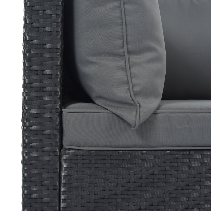 8-Pieces Outdoor Patio Furniture Sets, Garden Conversation Wicker Sofa Set, Single Sofa Combinable, Gray Cushions Black Wicker