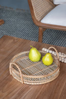 Set of 3 Round Decorative Brown Bamboo Woven Trays with Handles by HouseOfZazla