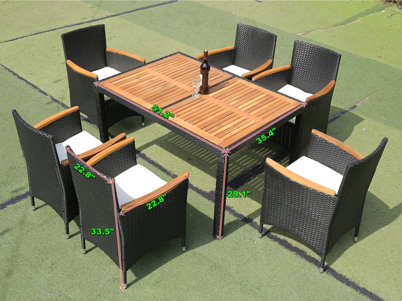 Walker Edison | 7 piece Outdoor Patio Wicker Dining Set Patio