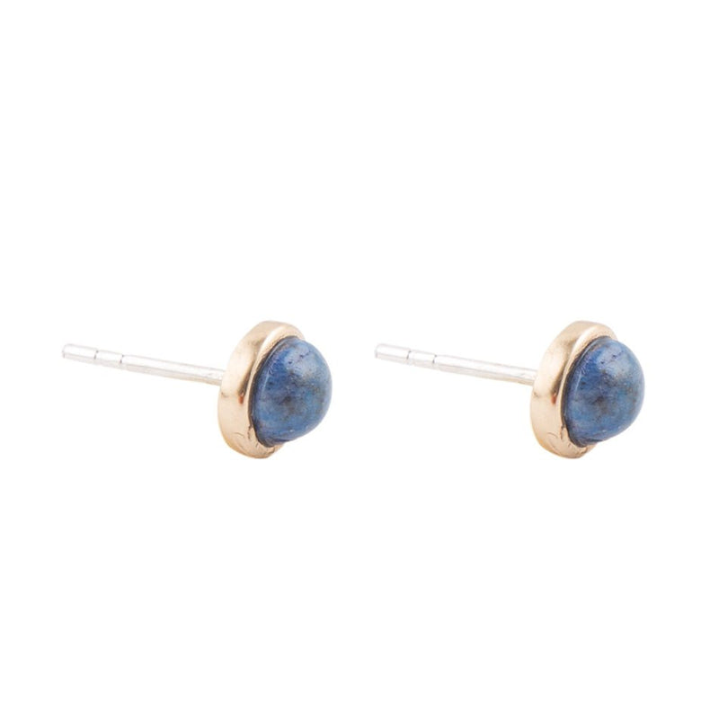 Dainty Lapis and Bronze Dot Earrings