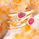 Dainty Stackable Red and Yellow Agate Golden Ring Set