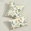 Daisy floral green leaves embroidery cushion cover living room by Decorbites