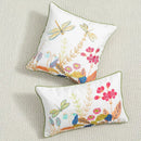Daisy floral green leaves embroidery cushion cover living room by Decorbites