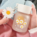 Daisy flower glass water bottle yellow & white kitchen tumbler charm by Decorbites