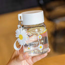Daisy flower glass water bottle yellow & white kitchen tumbler charm by Decorbites