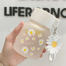 Daisy flower glass water bottle yellow & white kitchen tumbler charm by Decorbites