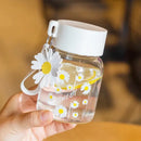 Daisy flower glass water bottle yellow & white kitchen tumbler charm by Decorbites