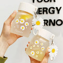 Daisy flower glass water bottle yellow & white kitchen tumbler charm by Decorbites