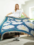 GobekUsa Daisy Flower Knitted Blanket - Elegant Floral Decorative Sofa Slipcover & Couch Cover