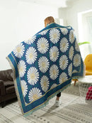 GobekUsa Daisy Flower Knitted Blanket - Elegant Floral Decorative Sofa Slipcover & Couch Cover