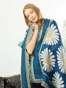 GobekUsa Daisy Flower Knitted Blanket - Elegant Floral Decorative Sofa Slipcover & Couch Cover