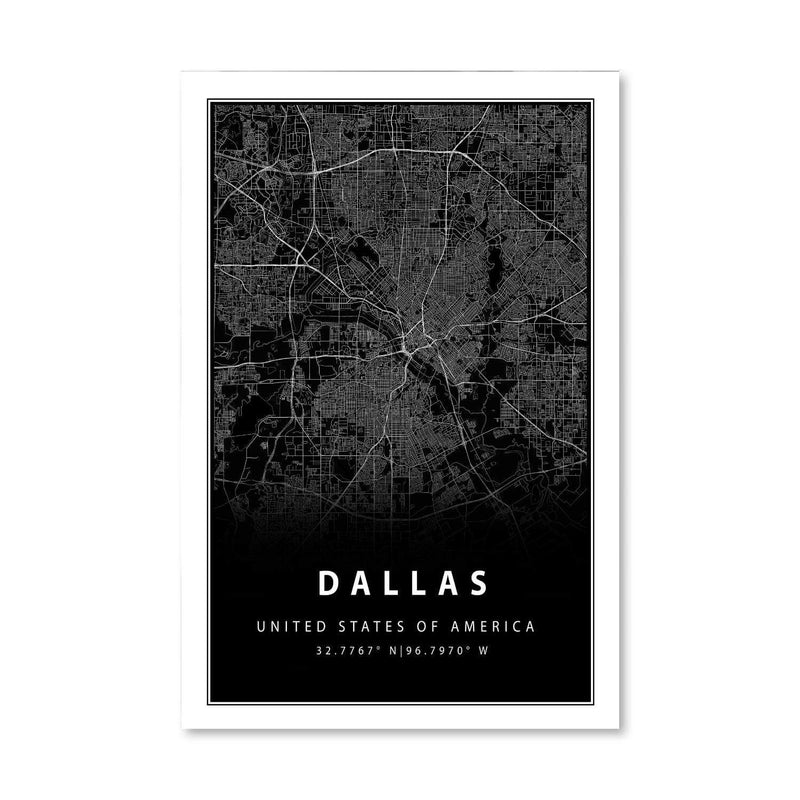 Dallas Black Map Canvas