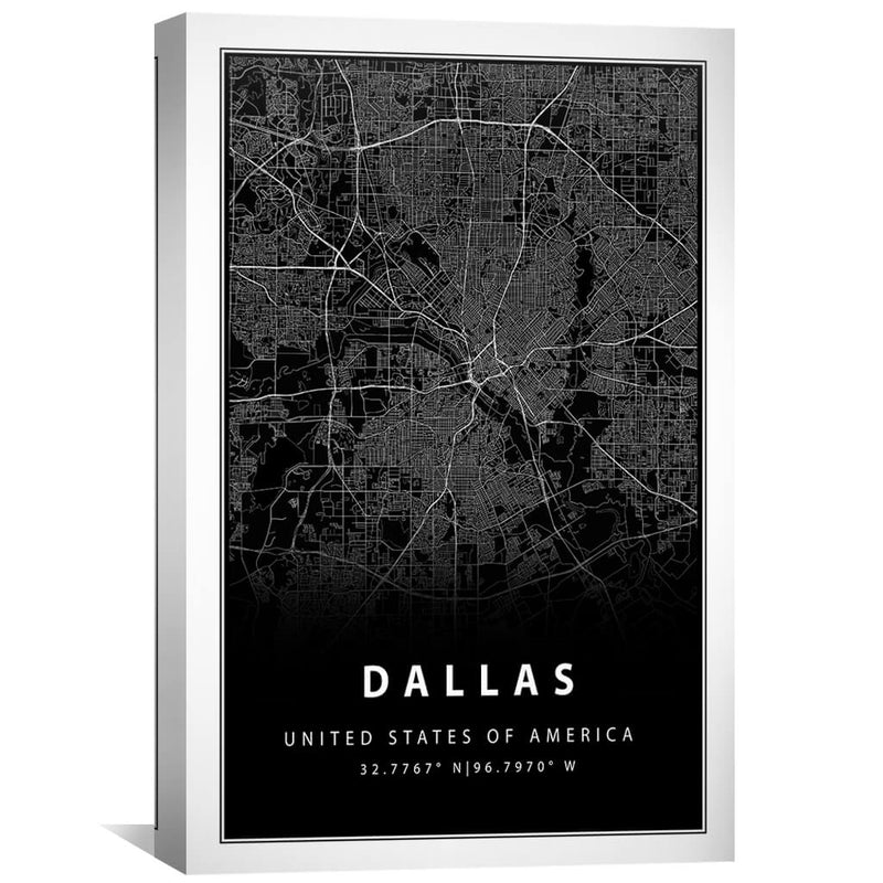 Dallas Black Map Canvas