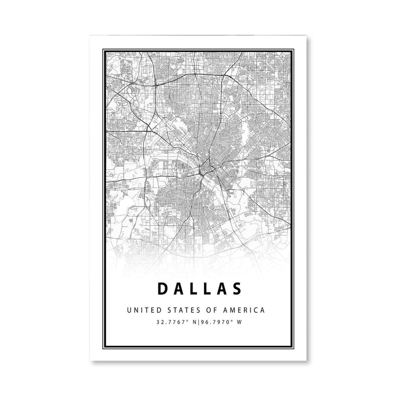 Dallas White Map Canvas