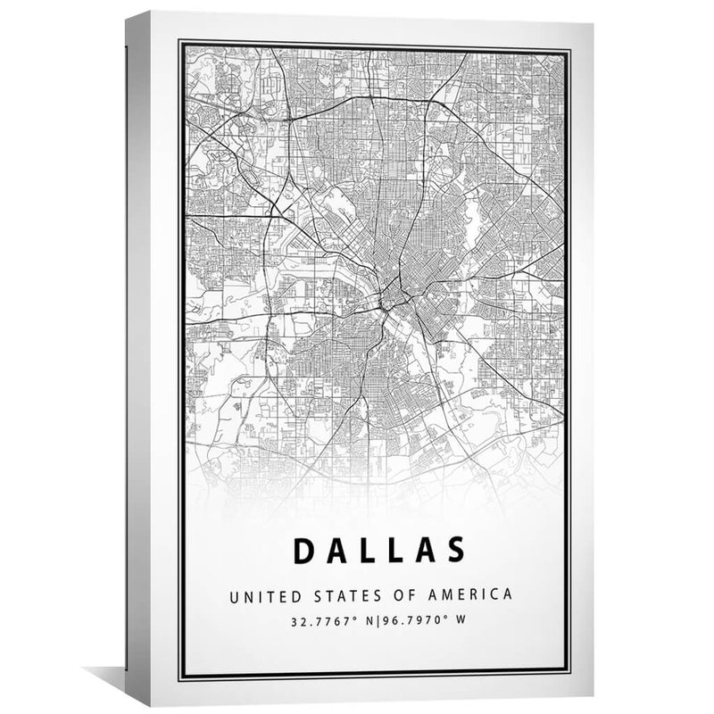 Dallas White Map Canvas