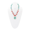 Blue and Red Turquoise Teardrop Golden Necklace