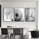 Modern black & white dandelion canvas wall art 3 piece set living room by Decorbites