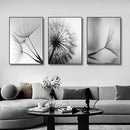 Modern black & white dandelion canvas wall art 3 piece set living room by Decorbites