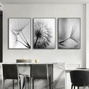 Modern black & white dandelion canvas wall art 3 piece set living room by Decorbites