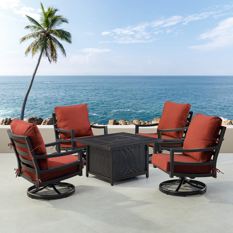 Black Aluminum Fire Table Set with Four Club Chairs