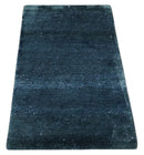 Dark Blue Hand-Knotted Solid Area Rug 2x3 - Silk Bamboo Blend