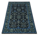 Dark Blue and Beige 5.6x8.6 Hand Knotted Traditional Oushak wool area rug by The Rug Decor