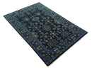 Dark Blue and Beige 5.6x8.6 Hand Knotted Traditional Oushak wool area rug by The Rug Decor