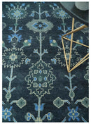 Dark Blue and Beige 5.6x8.6 Hand Knotted Traditional Oushak wool area rug by The Rug Decor