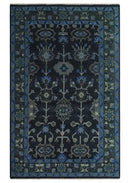 Dark Blue and Beige 5.6x8.6 Hand Knotted Traditional Oushak wool area rug by The Rug Decor