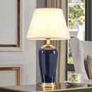 GobekUsa Dark Blue Ceramic Table Lamp with Remote Control for Bedroom and Living Room