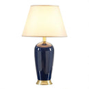 GobekUsa Dark Blue Ceramic Table Lamp with Remote Control for Bedroom and Living Room
