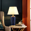 GobekUsa Dark Blue Ceramic Table Lamp with Remote Control for Bedroom and Living Room