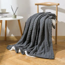 GobekUsa Cozy Double Layer Dark Gray Fishbone Knit Blanket - Versatile Autumn Winter Sofa Cover