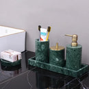 GobekUsa Dark Green Marble Bathroom Set - Nordic Light Luxury Tray Toothbrush Holder Soap Dispenser Kit