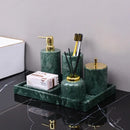 GobekUsa Dark Green Marble Bathroom Set - Nordic Light Luxury Tray Toothbrush Holder Soap Dispenser Kit