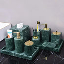 GobekUsa Dark Green Marble Bathroom Set - Nordic Light Luxury Tray Toothbrush Holder Soap Dispenser Kit